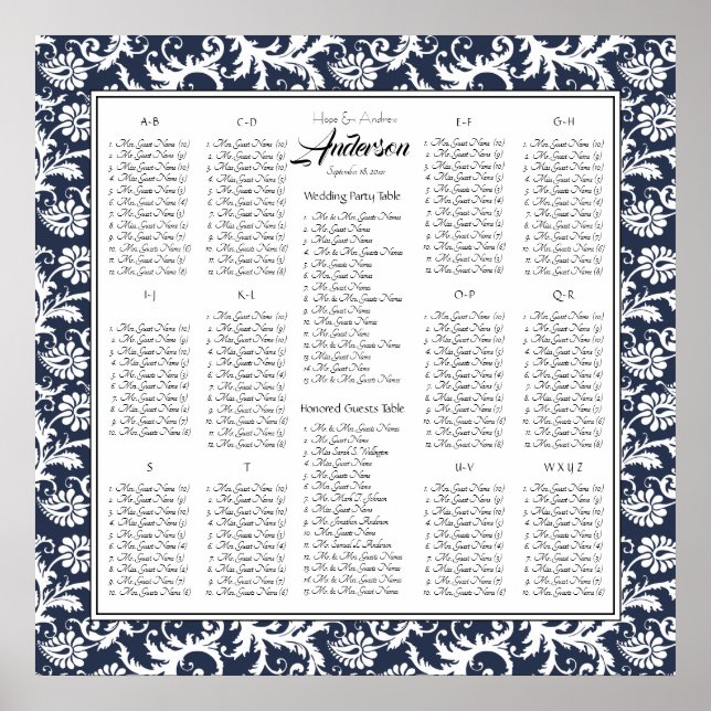 Elegante Viktorianische Damaske-Hochzeitstabelle Poster (Vorne)