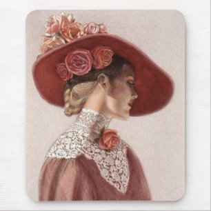 Elegante viktorianische Dame Fine Art Vintage-Rose Mousepad
