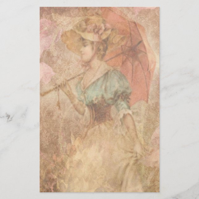 Elegante viktorianische Dame Umbrella Stationery Briefpapier (Vorderseite)