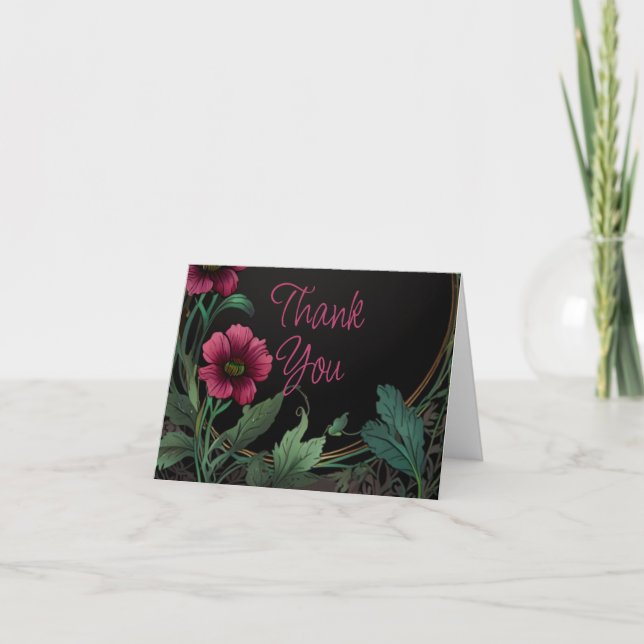 Elegante viktorianische, dunkelgrüne Rosa-Blüte Dankeskarte (Vorderseite)