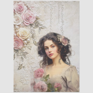 Elegante Viktorianische Era Lady Roses & Lace Seidenpapier