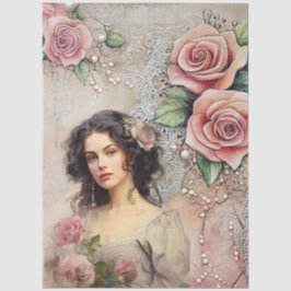 Elegante Viktorianische Era Lady Roses & Lace Seidenpapier