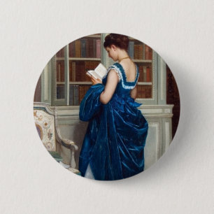 Elegante viktorianische Frau beim Lesen in der Bib Button