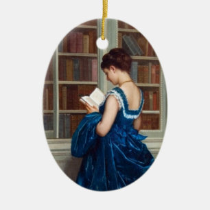 Elegante viktorianische Frau beim Lesen in der Bib Keramikornament