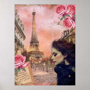 Elegante Viktorianische Girl & Black Cat in Paris Poster