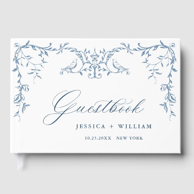 Elegante Viktorianische Hochzeit der Blauen Flora Gästebuch (Vorderseite)