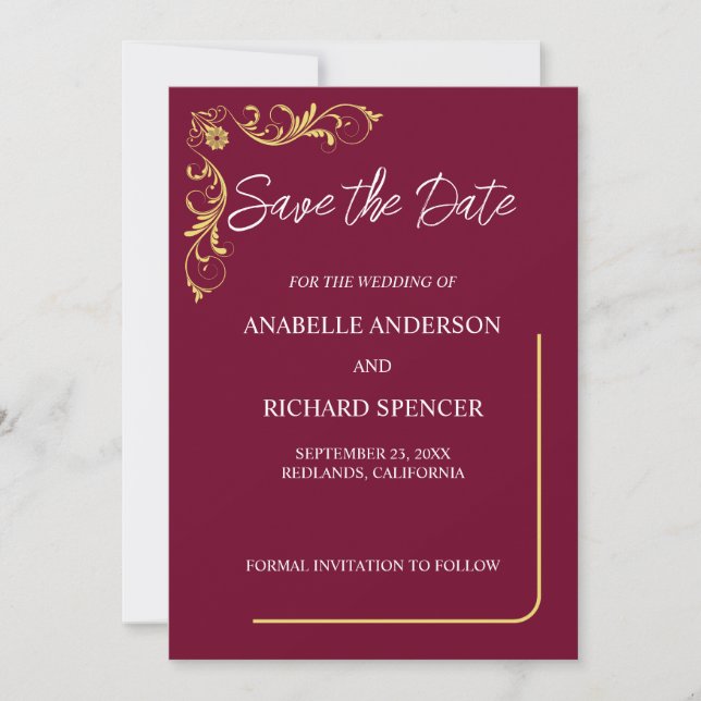 Elegante Viktorianische Hochzeit speichert das Dat Save The Date (Vorderseite)