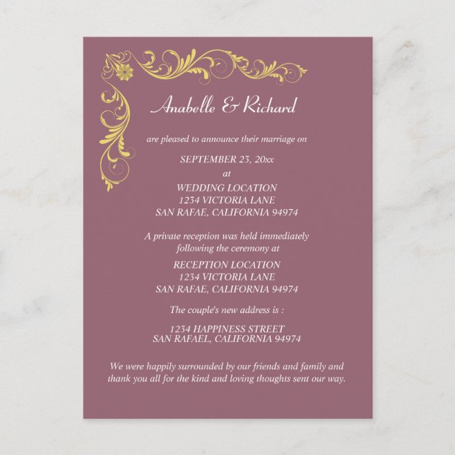 Elegante Viktorianische Hochzeitsankündigung Postkarte (Vorderseite)