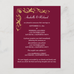 Elegante Viktorianische Hochzeitsankündigung Postkarte