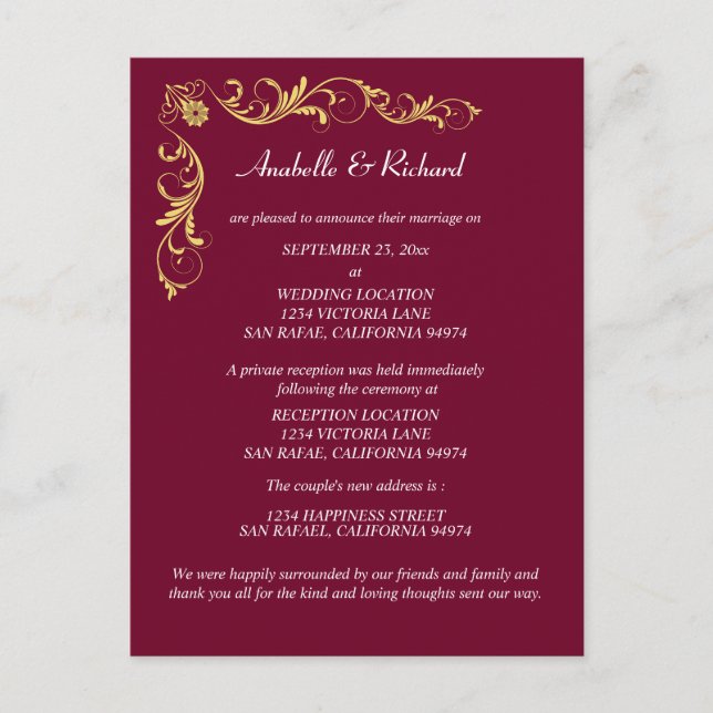 Elegante Viktorianische Hochzeitsankündigung Postkarte (Vorderseite)