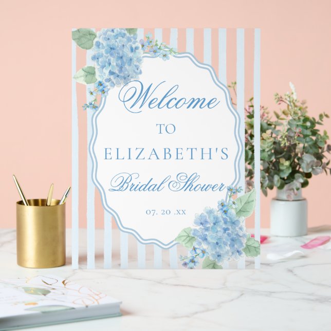 Elegante Viktorianische Hütte Blue Hydrangea Willk Acrylschild (Hochzeit)