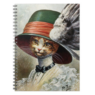Elegante Viktorianische Katze in Flügelhut Notizblock