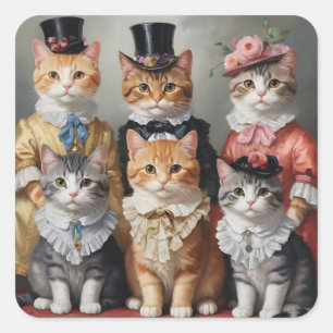 Elegante viktorianische Katzen Quadratischer Aufkleber