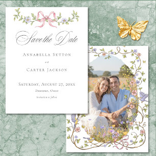 Elegante viktorianische Pastell-Blumen-Schleifen-H Save The Date