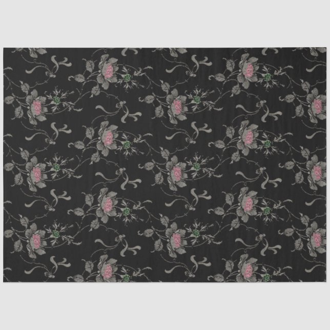 Elegante Viktorianische Rose im schwarzen Hintergr Seidenpapier (Vorderseite)