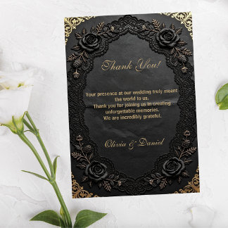 Elegante viktorianische Spitze Schwarz Luxus-Hochz Dankeskarte