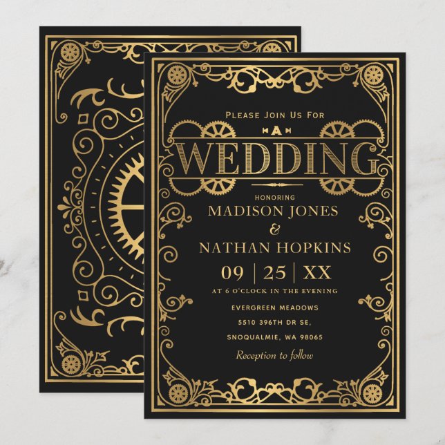 Elegante Viktorianische Steampunk-Hochzeitseinladu Einladung (Vorne/Hinten)