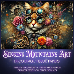 Elegante viktorianische Steampunk-Tabby-Katze-Deco Seidenpapier