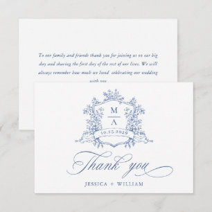 Elegante Viktorianische Verzierte Blumendusty Blue Dankeskarte