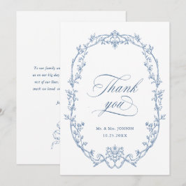Elegante Viktorianische Verzierte Blumendusty Blue Dankeskarte