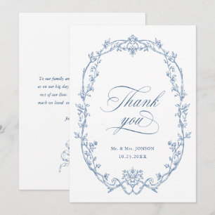 Elegante Viktorianische Verzierte Blumendusty Blue Dankeskarte