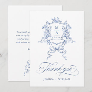Elegante Viktorianische Verzierte Blumendusty Blue Dankeskarte
