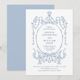 Elegante Viktorianische Verzierte Blumendusty Blue Einladung
