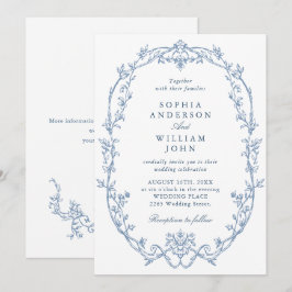 Elegante Viktorianische Verzierte Blumendusty Blue Einladung