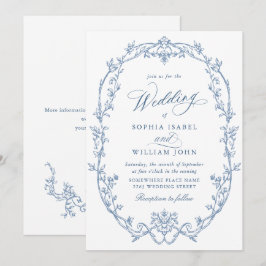 Elegante Viktorianische Verzierte Blumendusty Blue Einladung