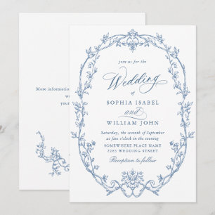 Elegante Viktorianische Verzierte Blumendusty Blue Einladung