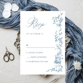 Elegante Viktorianische Verzierte Blumendusty Blue RSVP Karte