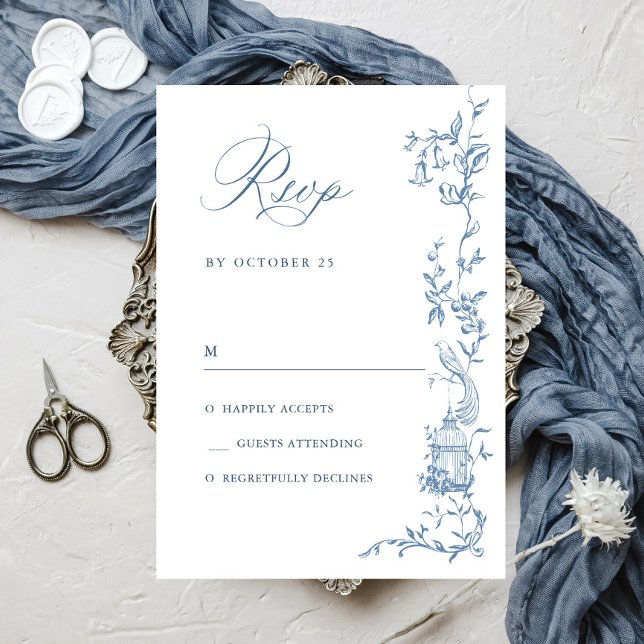 Elegante Viktorianische Verzierte Blumendusty Blue RSVP Karte (Von Creator hochgeladen)