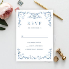 Elegante Viktorianische Verzierte Blumendusty Blue RSVP Karte