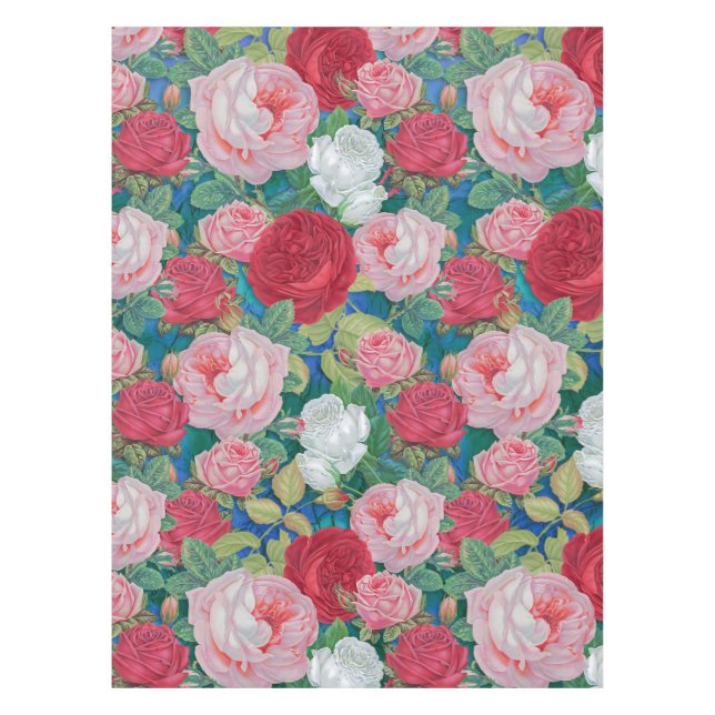 Elegante Viktorianische Wasserfarben Rot und Rosa  Tischdecke (Vorderseite)
