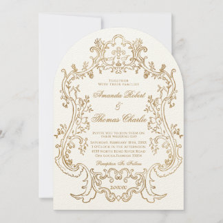 Elegante Viktorianische White and Gold Hochzeit Einladung