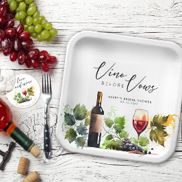 Elegante Vino vor den Vows Vintag Watercolor Pappteller