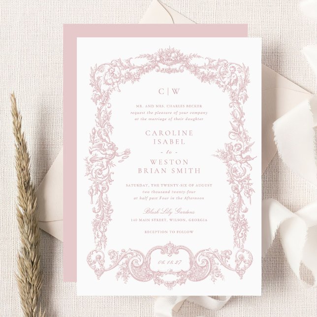 Elegante Vintag-barocke Blush-Frame-Hochzeit Einladung (Von Creator hochgeladen)