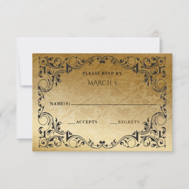 Elegante Vintag Black Gold RSVP Karte (Vorderseite)