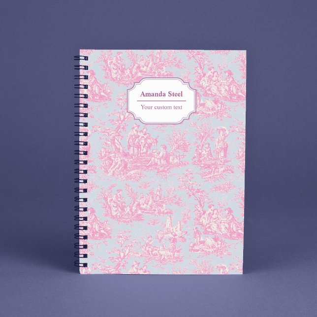 Elegante Vintag-blaue Rosa-Toile de jouy Notizbuch (Von Creator hochgeladen)