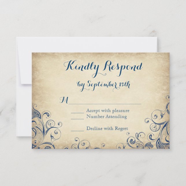 Elegante Vintag Blue Blüh Wedding RSVP Cards (Vorderseite)
