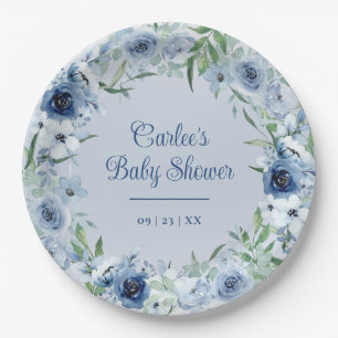 Elegante Vintag Blue Floral Baby Baby Baby Shower Pappteller