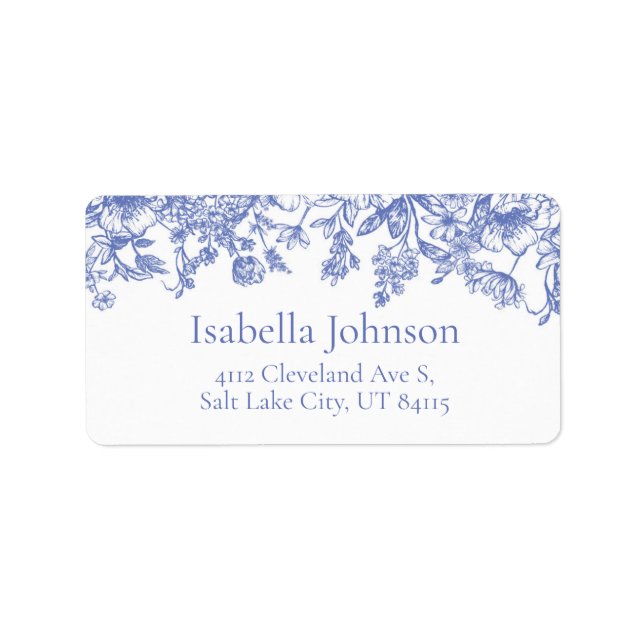 Elegante Vintag Blue Floral Botanical Address Adressaufkleber (Vorne)