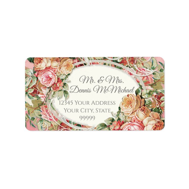 Elegante Vintag Blush Rose Rücksendeadresse Adressaufkleber (Vorne)