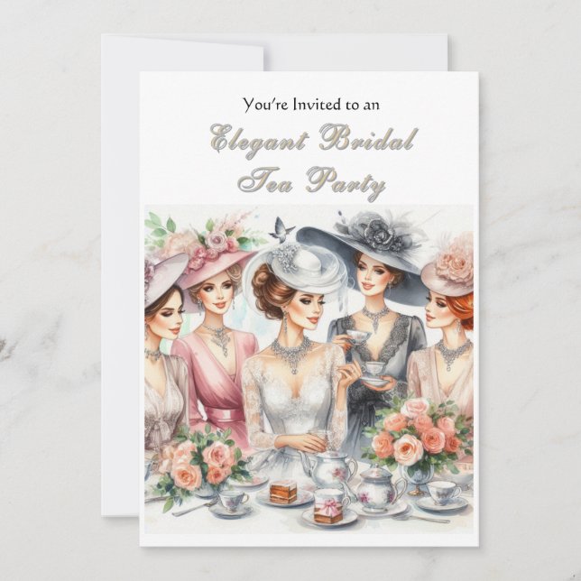 Elegante Vintag Bridal Tea Einladung (Vorderseite)
