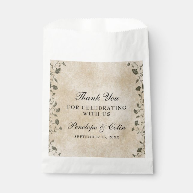 Elegante Vintag Chic Floral Library Hochzeit Geschenktütchen (Vorderseite)