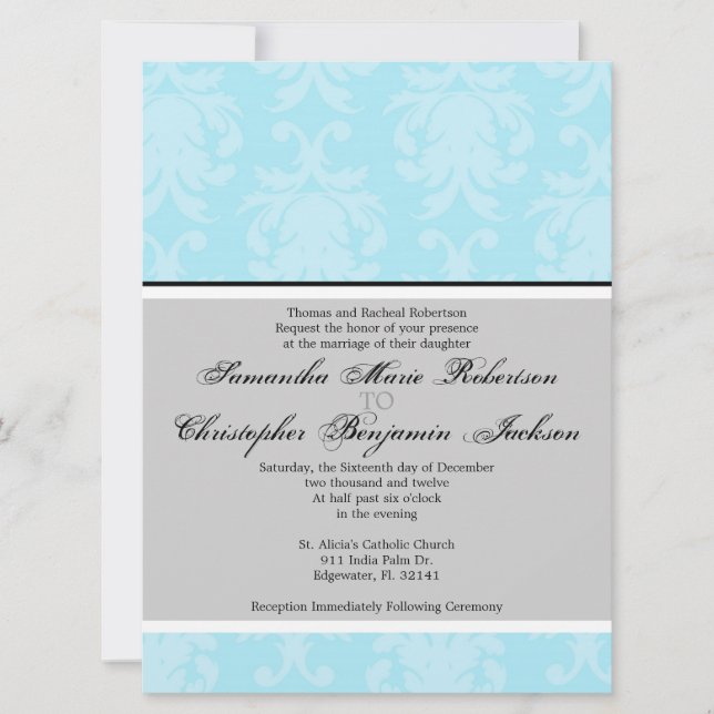 Elegante Vintag Damask Wedding Einladung (Vorderseite)