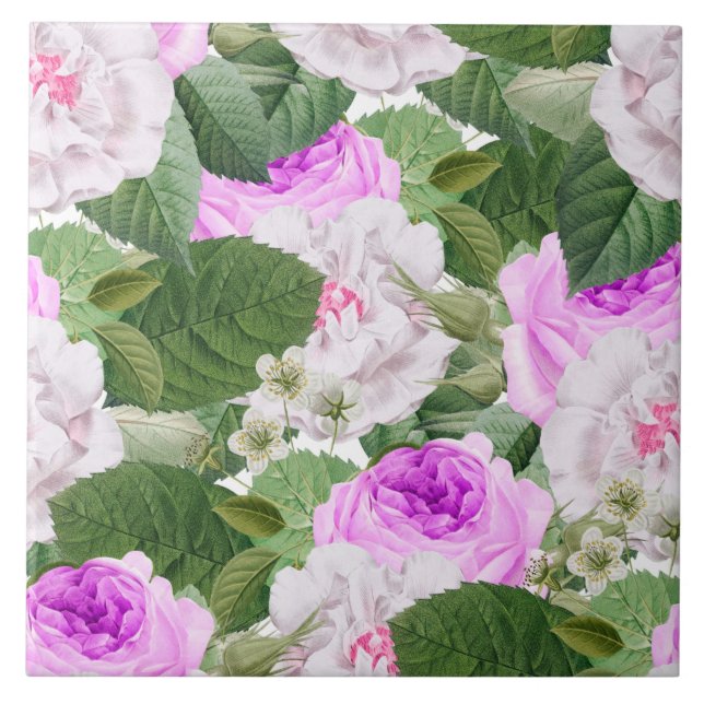 Elegante Vintag Garden Rose  Fliese (Vorderseite)