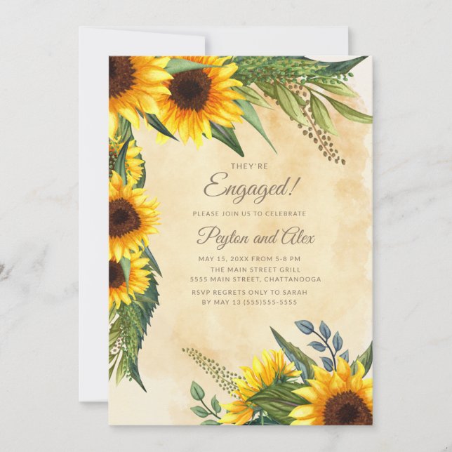 Elegante Vintag-Gelb-Sonnenblumen-Engagement-Parte Einladung (Vorderseite)