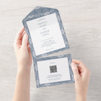 Elegante Vintag-Gray-Blue Classic Wedding Invitati All In One Einladung