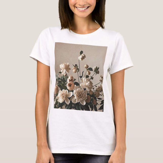 Elegante, Vintag inspiriert Blumenzart T-Shirt (Vorderseite)